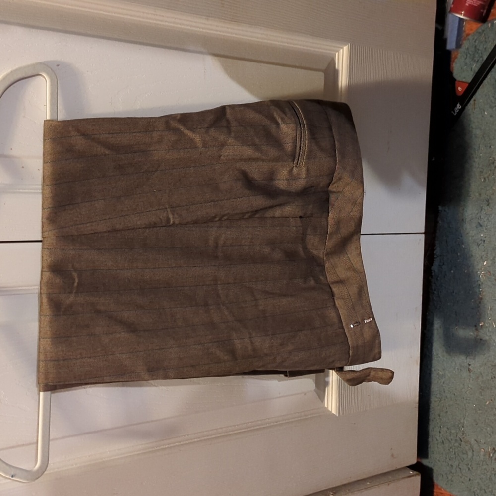 Cropped Capri dress pants brown with green pin stripe